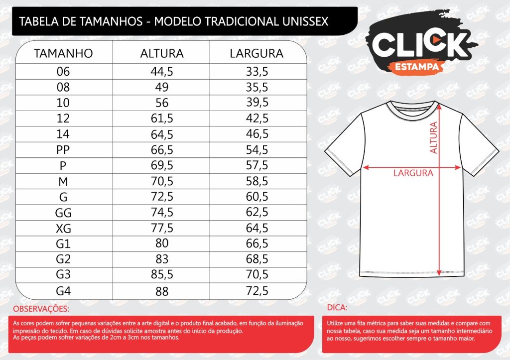 tabela de medidas